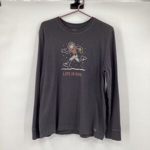 Mens‎ Life is Good Football Long Sleeved T-shirt medium Gray